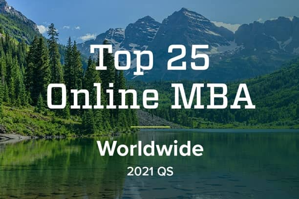 photo of Colorado mountains with Top 25 Online MBA text