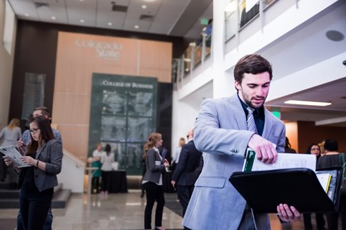 man presenting a resume