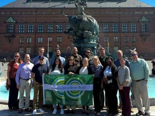 Students and faculty pose for a photo in Copenhagen, Denmark.