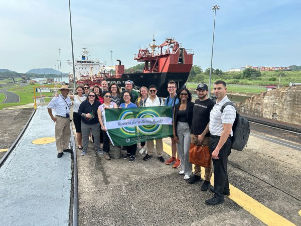 MBA students and College of Business Staff pose for a picture during an international business experience.