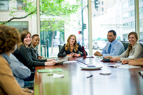 A group of MBA students have a meeting