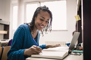 A student attends the CSU Virtual Career Fair