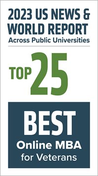 top 25Online MBA across for Veterans public, private universities, U.S. News and World Report