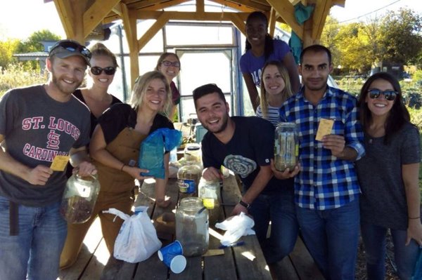 Members of the College's SUstainable Business Club pose for a phot during a day of fieldwork.