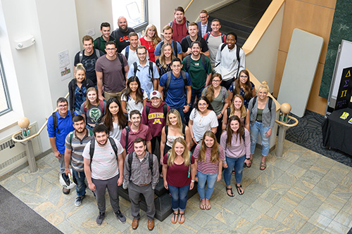Accounting students pose for a photo in Rockwell Hall