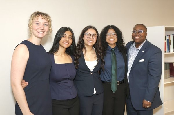 Dr. Patrice Palmer and students representing CSU at the National Ethics Case Competition pose for a photo.