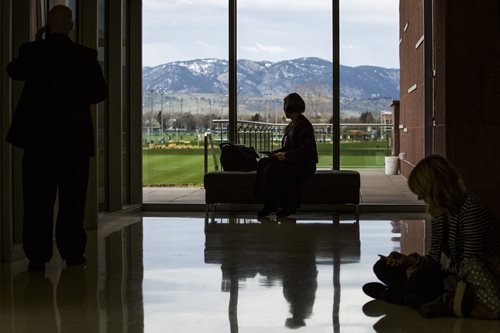 A student sits in the Lory Student Center